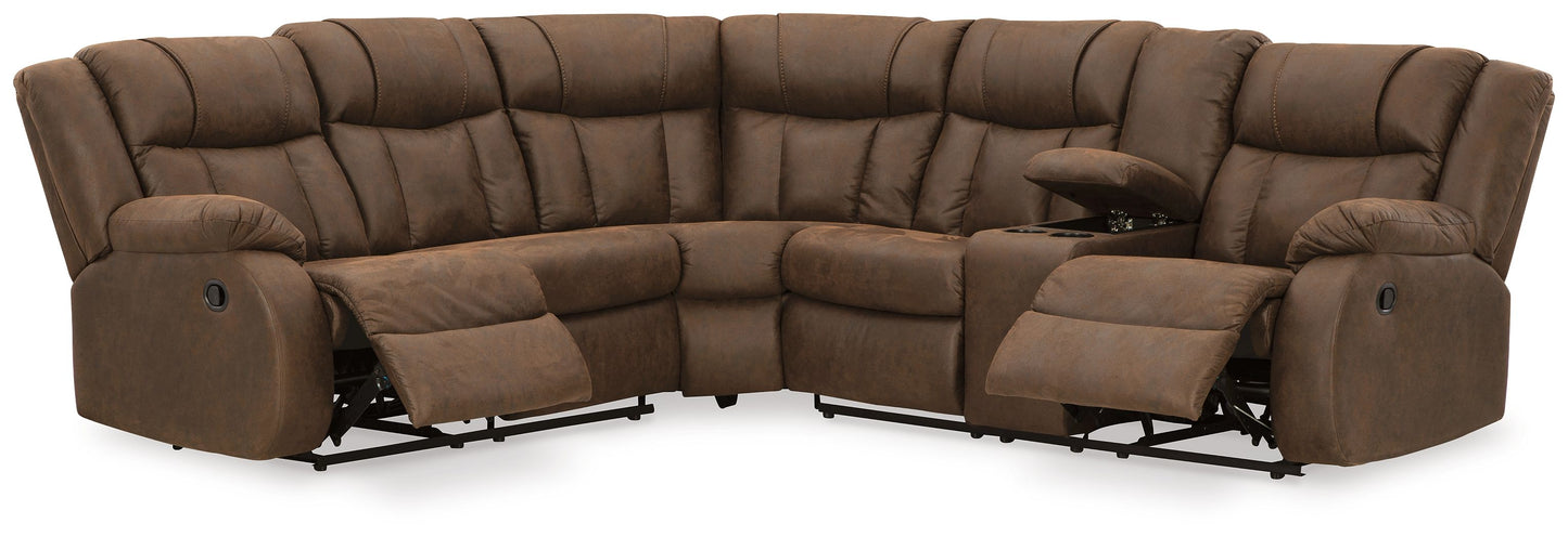 Trail Boys - Walnut - 2-Piece Reclining Sectional With Raf Reclining Loveseat With Console - Faux Leather