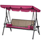 Outdoor 3-Seat Porch Swing with Canopy, Rattan Seat, Removable Cushion, Pillows and Steel Frame