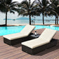 3pc Rattan Lounge Chair Set with Side Table Outdoor Patio Synthetic Rattan Wicker Sun Bed Set with Cushion