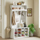 4-In-1 Hall Tree with Bench and Shoe Storage, Farmhouse Coat Rack Shoe Bench with 12 Shoe Cubbies, 6 Hooks, White