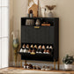 Shoe Cabinet with 2 Flip Drawers, Modern Narrow Shoe Storage Cabinet with Open Compartment, Adjustable Shelves, Black
