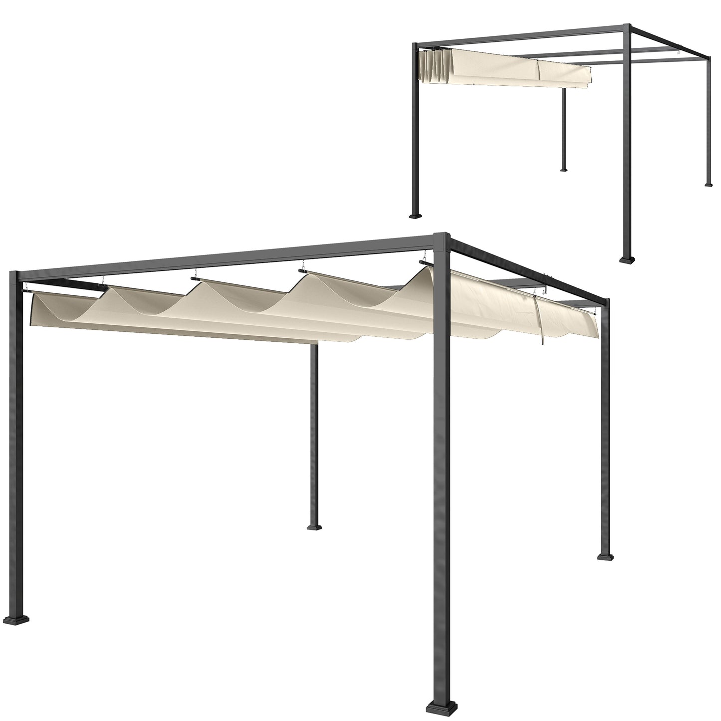 10' x 7' Patio Pergola with Retractable Canopy, Outdoor Sun Shelter, Yard Shade, Cream White