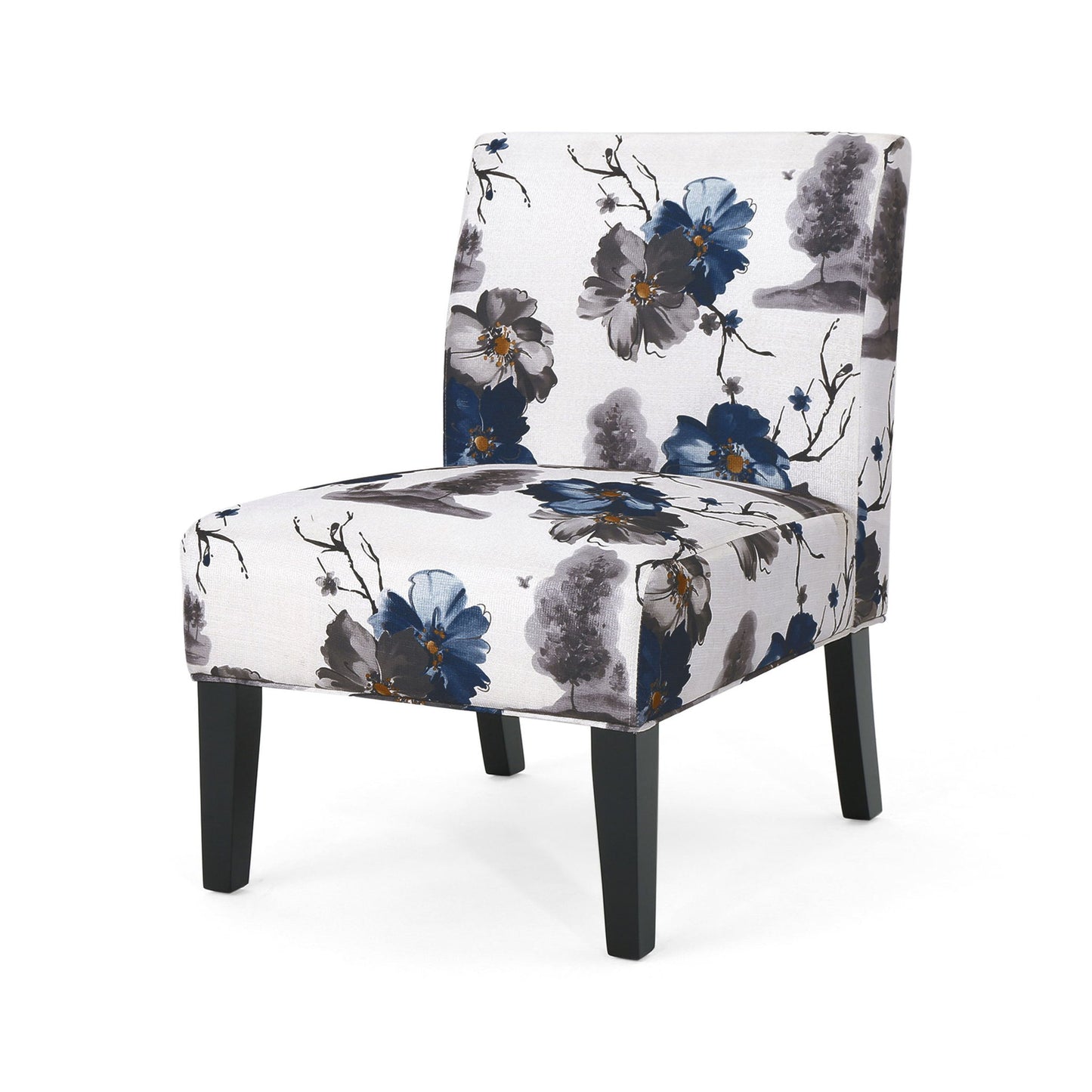 Contemporary Accent Chair with Rubberwood Tapered Legs, Upholstered Seating for Dining Room, 22.5'' L x 29.5'' W x 32'' H, Blue+Multi