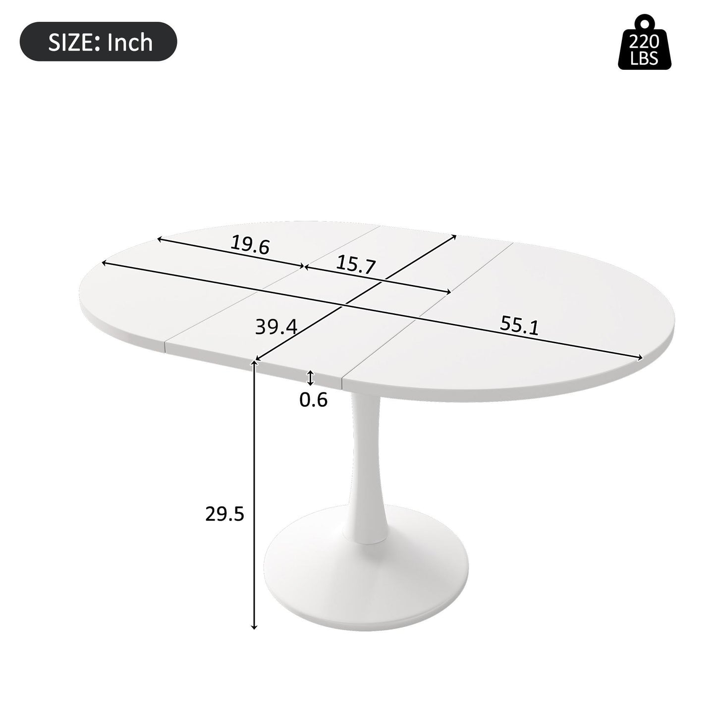 Modern Extendable Dining Set with Table and 4 Chairs, Space-Saving Dining Set for 4–6 Seaters, 55'' L x 39.5'' W x 29.5'' H, Grey+Silver+White