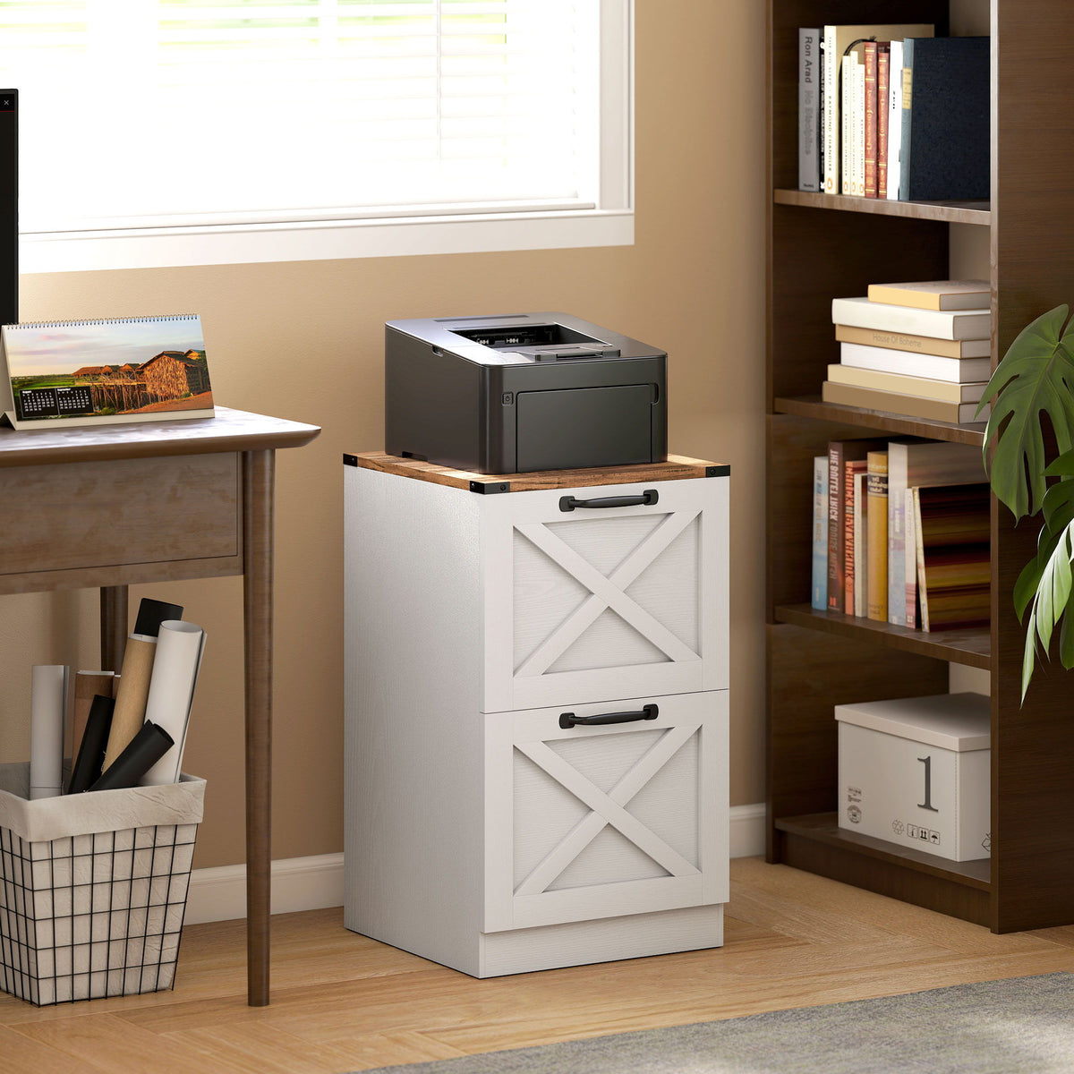 2 Drawer File Cabinet with Silent Slides, Vertical Farmhouse Filing Cabinet Fits Letter/A4 Size Home Office, White