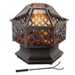 24.5" Outdoor Fire Pit with Mesh Lid, Portable Wood Burning Firebowl with Poker for Patio, Backyard, Bronze