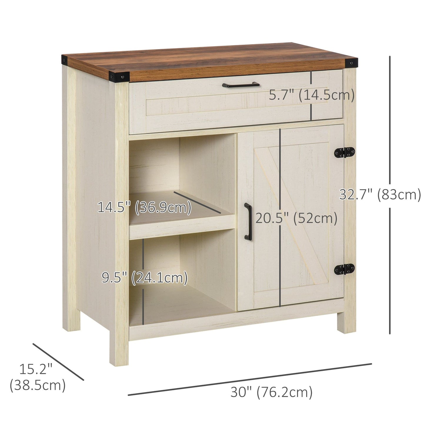 Barn Door Buffet Sideboard Cabinet - White