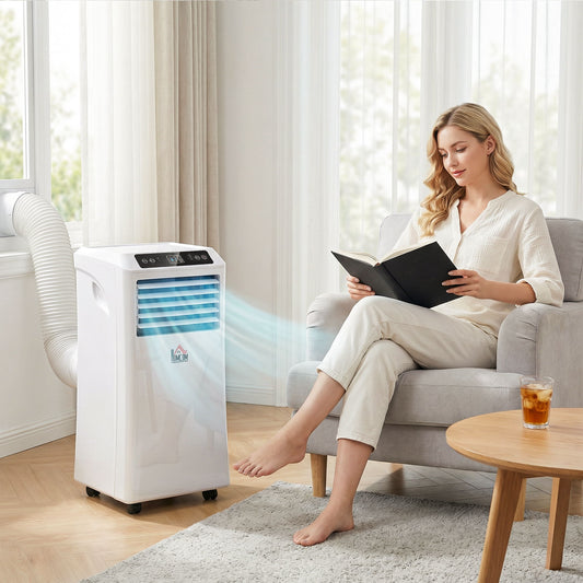 10,000BTU Mobile Portable Air Conditioner with Cooling, Dehumidifier, 2 Speed Fans, 24-Hour Timer for Bedroom, White
