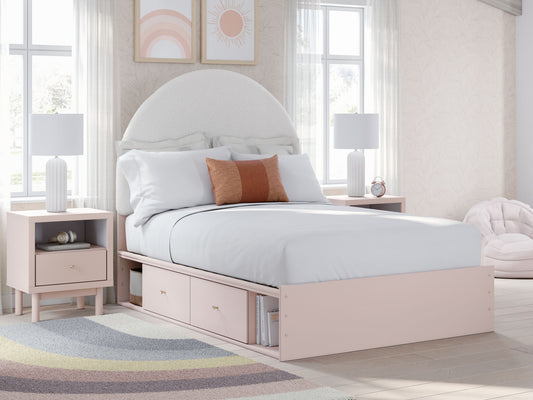Wistenpine - Full Upholstered Panel Bed With Side Storage - Blush