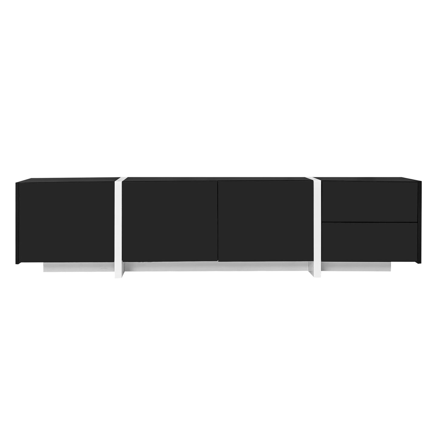 Modern TV Cabinet with High Gloss Finish and LED Light Strip, Ample Storage Space, Easy Assembly, 67" L x 11.5" W x 11.5" H, Black