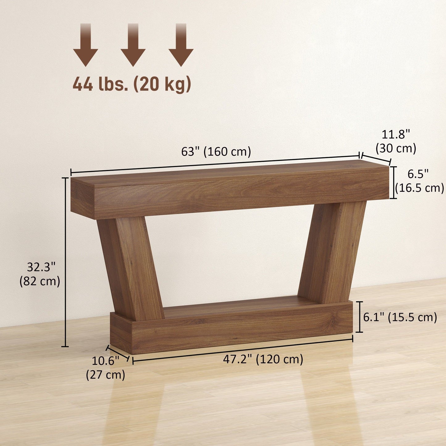 63" Narrow Console Table with Open Shelf - Dark Brown