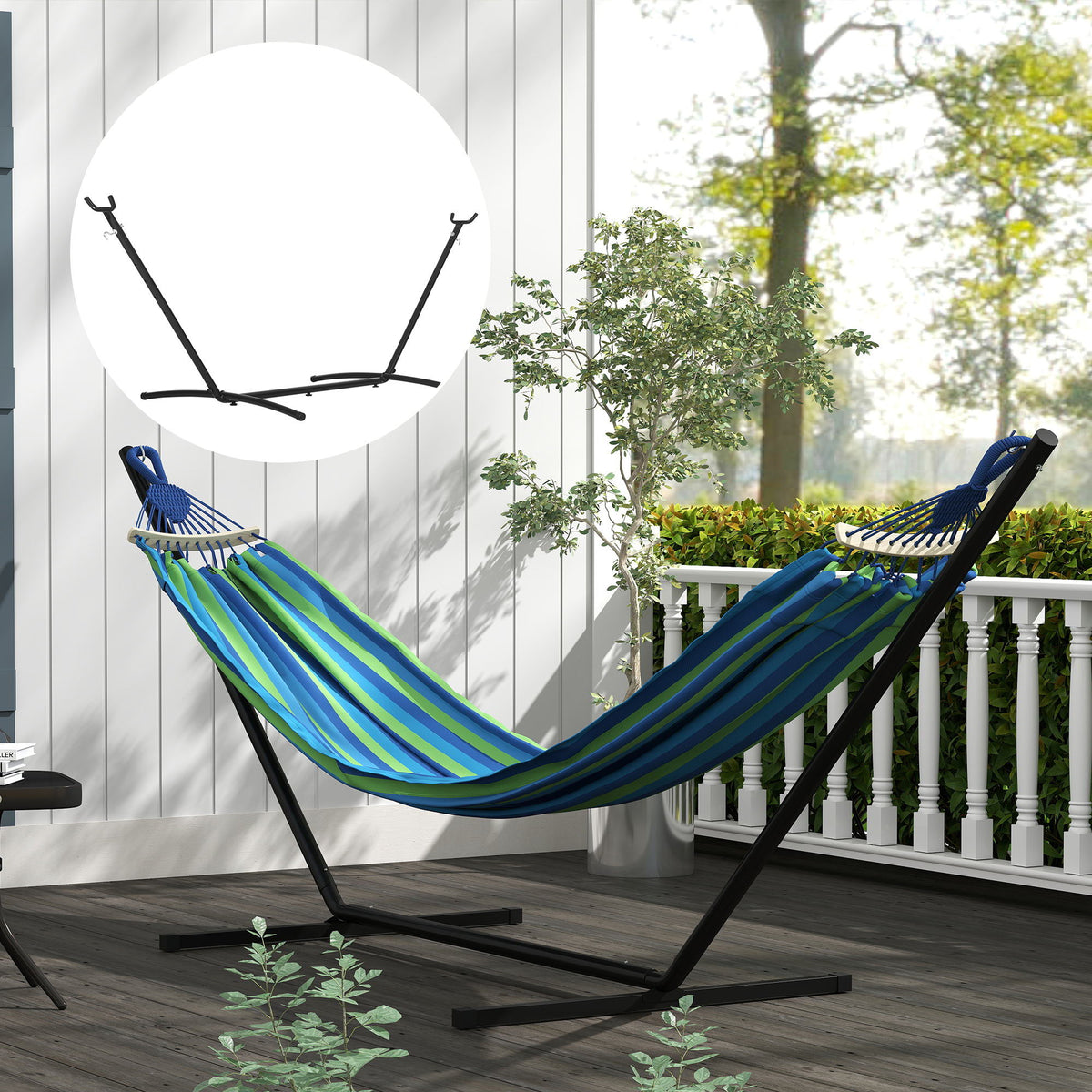 9.5'L Adjustable Hammock Stand Only, Heavy Duty Universal Garden Outdoor Camping Picnic Sun Bed Swing Metal Frame w/ Six Holes to Adjust, Black