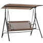 2-Person Porch Swing Chair, 2 Seater Patio Swing Bench w/ Adjustable Canopy, Breathable Seat for Garden, Poolside, Brown