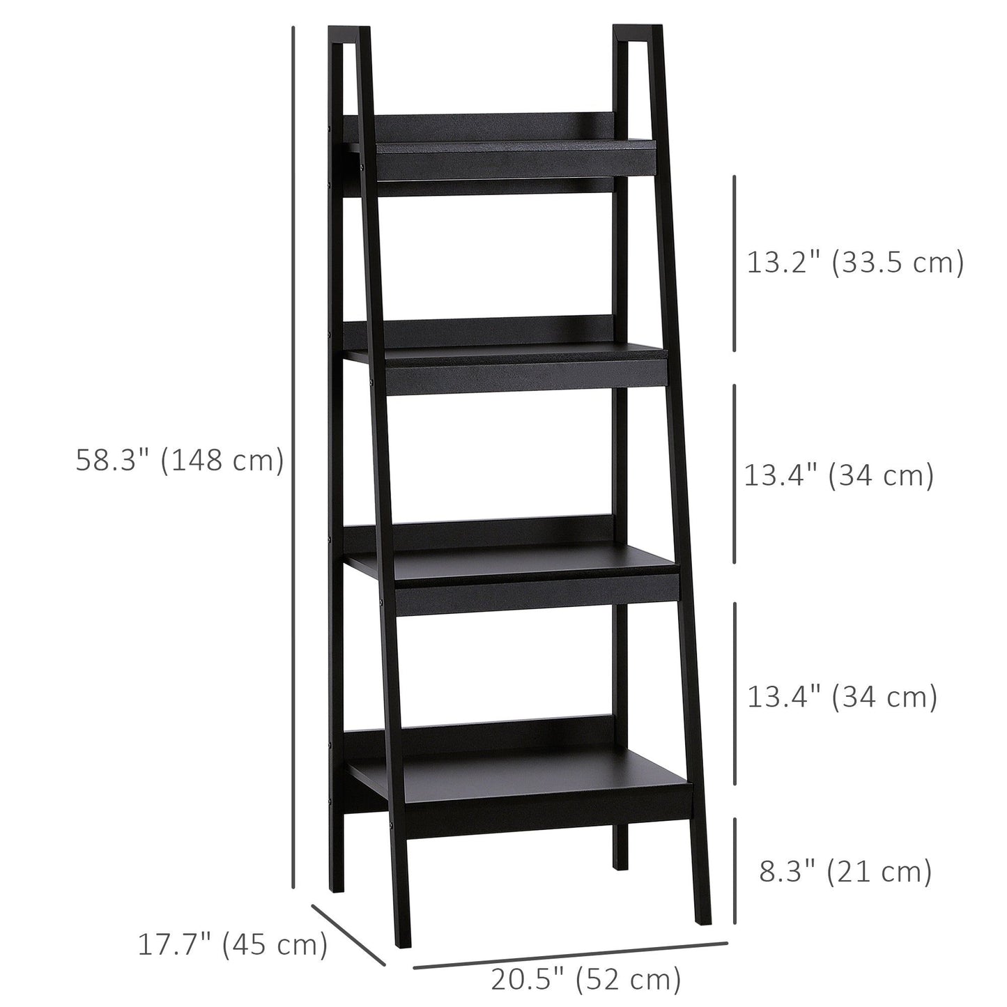 Set of 2 4-Tier Ladder Bookcases - Black