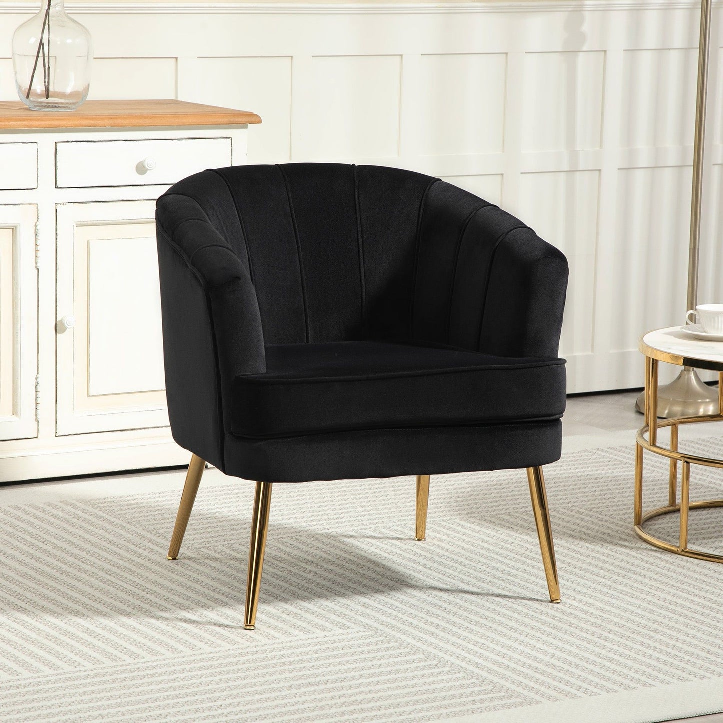 Fabric Accent Chair with Gold Legs - Black