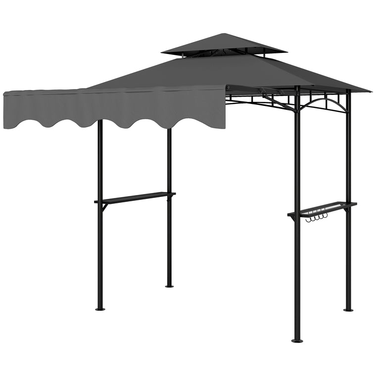 8' x 7.6' Dark Grey Grill Gazebo with Double Tiered Roof
