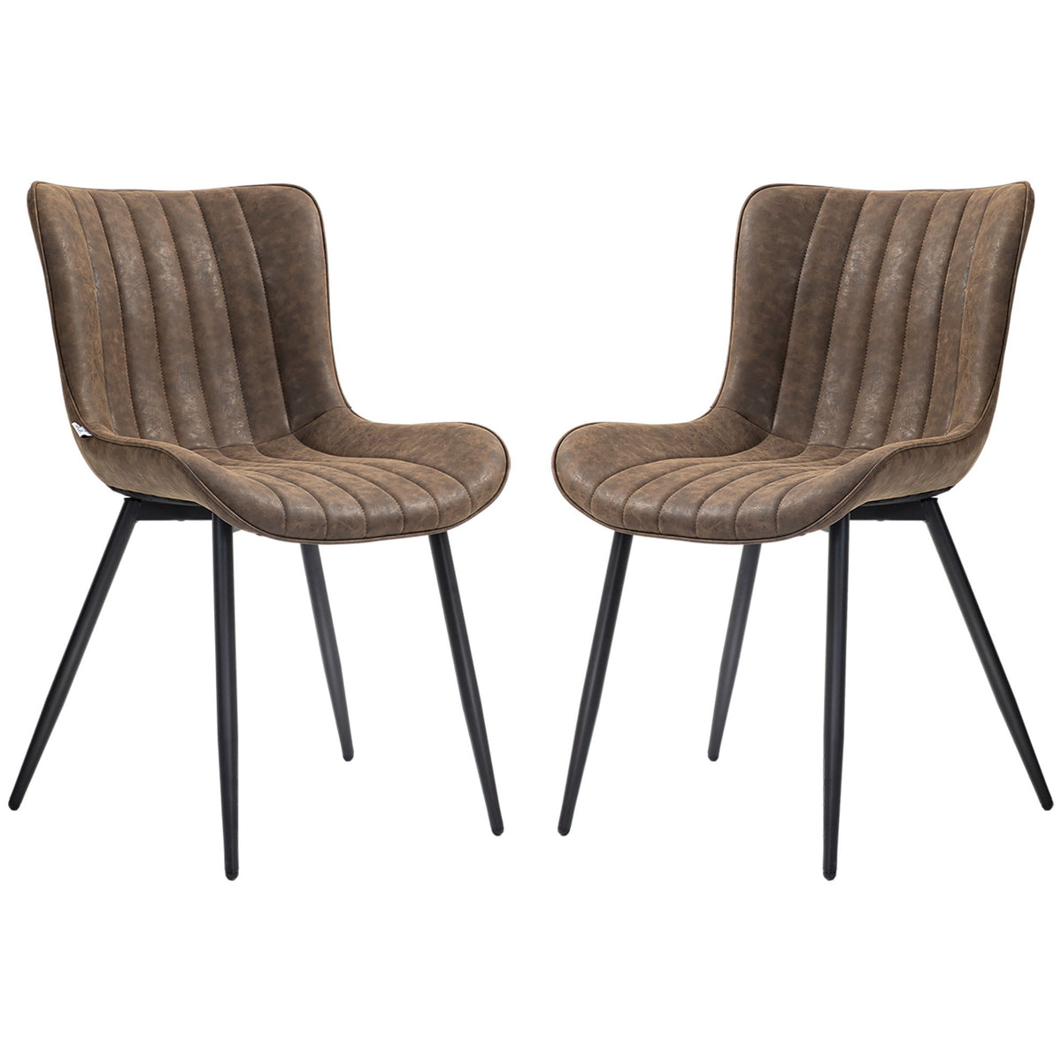 Dining Chairs Set of 2, PU Leather Upholstered Kitchen Chairs with Backrest and Steel Legs, Brown