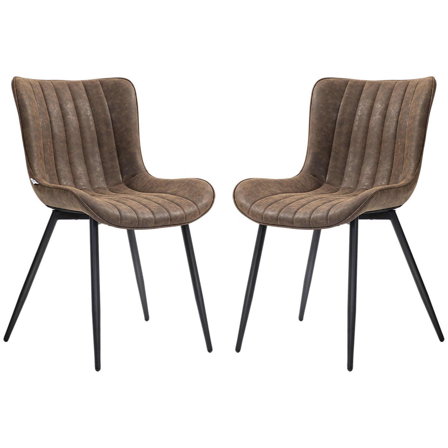 Dining Chairs Set of 2, PU Leather Upholstered Kitchen Chairs with Backrest and Steel Legs, Brown