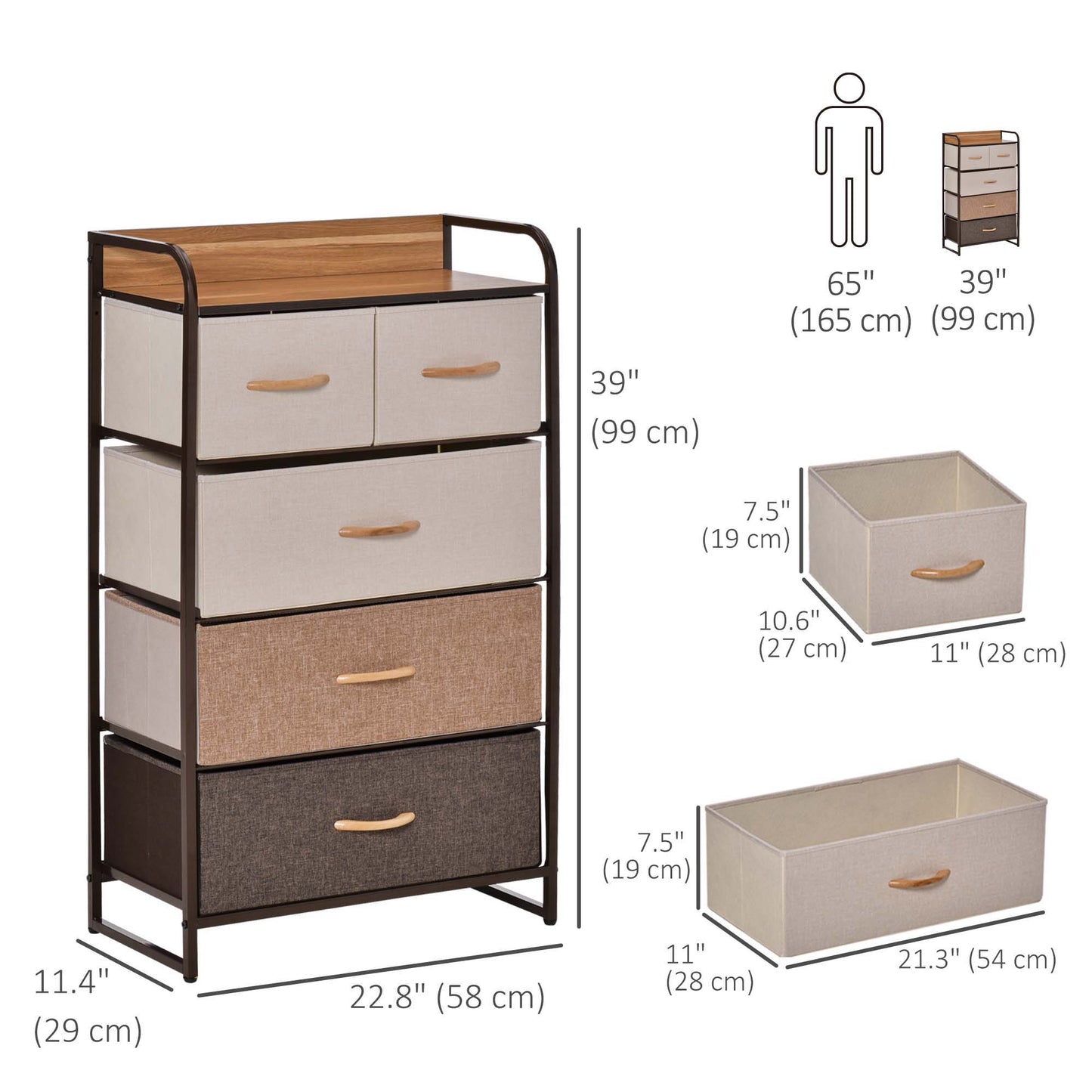 Dresser for Bedroom with 5 Drawers, Chest of Drawers with Metal Frame, Fabric Dresser for Living Room, Multi-Coloured