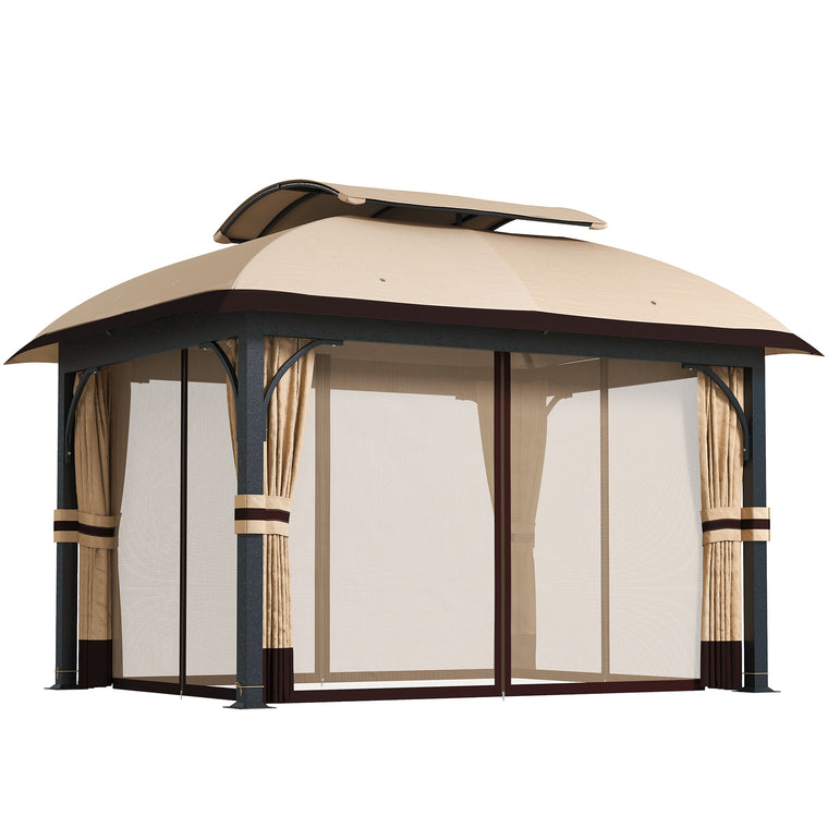 11' x 13' Khaki Double Roof Patio Gazebo with Galvanized Frame