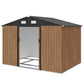 9.1'x6.4'x6.3' Garden Storage Shed, Outdoor Storage Tool House with Vents, Foundation and Lockable Double Doors, Teak