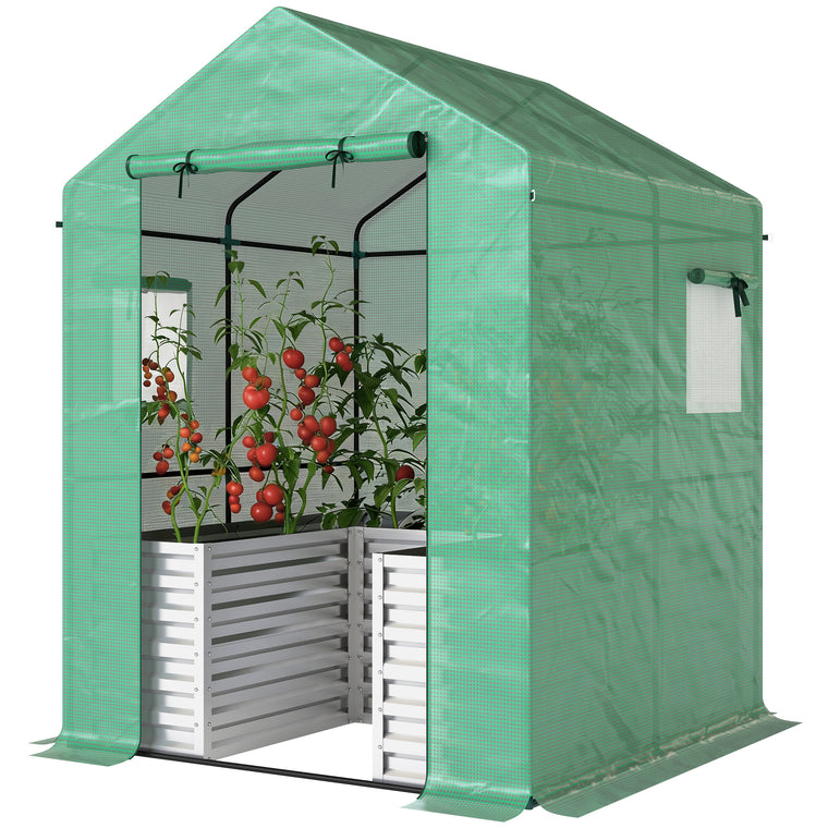 56" x 56" x 75" Galvanized Greenhouse with Raised Bed