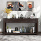 Rustic Chic Console Table with 4 Storage Drawers, Bottom Shelf, Solid Wood Frame, All Tools Included, 63" L x 14" W x 30" H, Dark Brown