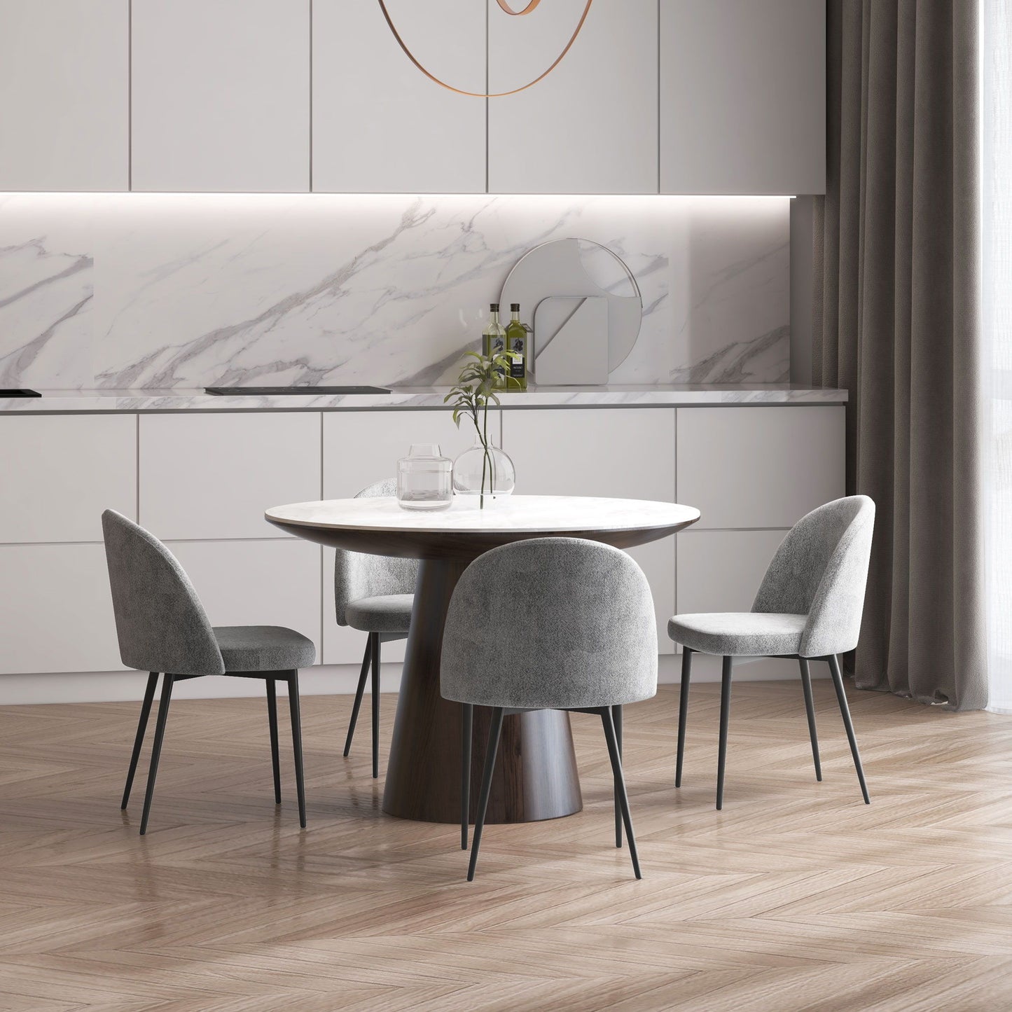 Modern Dining Chairs, Mid-Back Velvet-touch Upholstery Side Chair, Table Chair for Living Room, Dining Room, Grey, Set of 4