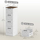 4 Drawer File Cabinet with Silent Slides, Vertical Farmhouse Filing Cabinet Fits Letter/A4 Size Home Office, White