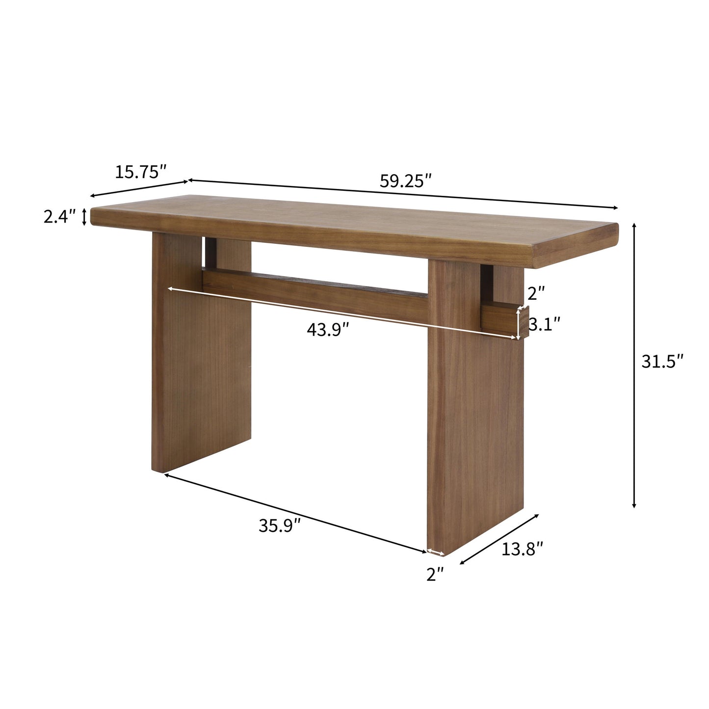 Farmhouse Wood Console Table with Premium Materials, Narrow Entryway Table with Easy Assembly, 59.5'' L x 16'' W x 31.5'' H, Antique brown