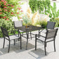 Square Outdoor Patio Dining Table, Garden Table with Umbrella Hole, Slatted Metal Top for Backyard, Poolside, Dark Grey
