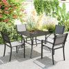 Square Outdoor Patio Dining Table, Garden Table with Umbrella Hole, Slatted Metal Top for Backyard, Poolside, Dark Grey