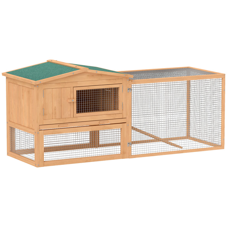 62"L 2-Story Natural Rabbit Hutch with Detachable Run