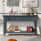 Classic Retro Console Table with 3 Drawers, Open Shelf, Solid Pine Wood Frame, Vintage Metal Handles, 50" L x 15" W x 30" H, Navy