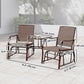 Double Patio Glider Chair with Glass Top Center Table, Outdoor Glider Loveseat with High Back, All Weather Breathable Mesh Fabric for Garden, Backyard, Deck, Brown