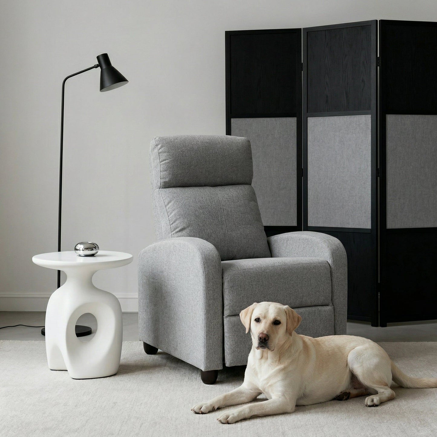 Manual Recliner Chair with Linen Touch - Light Grey