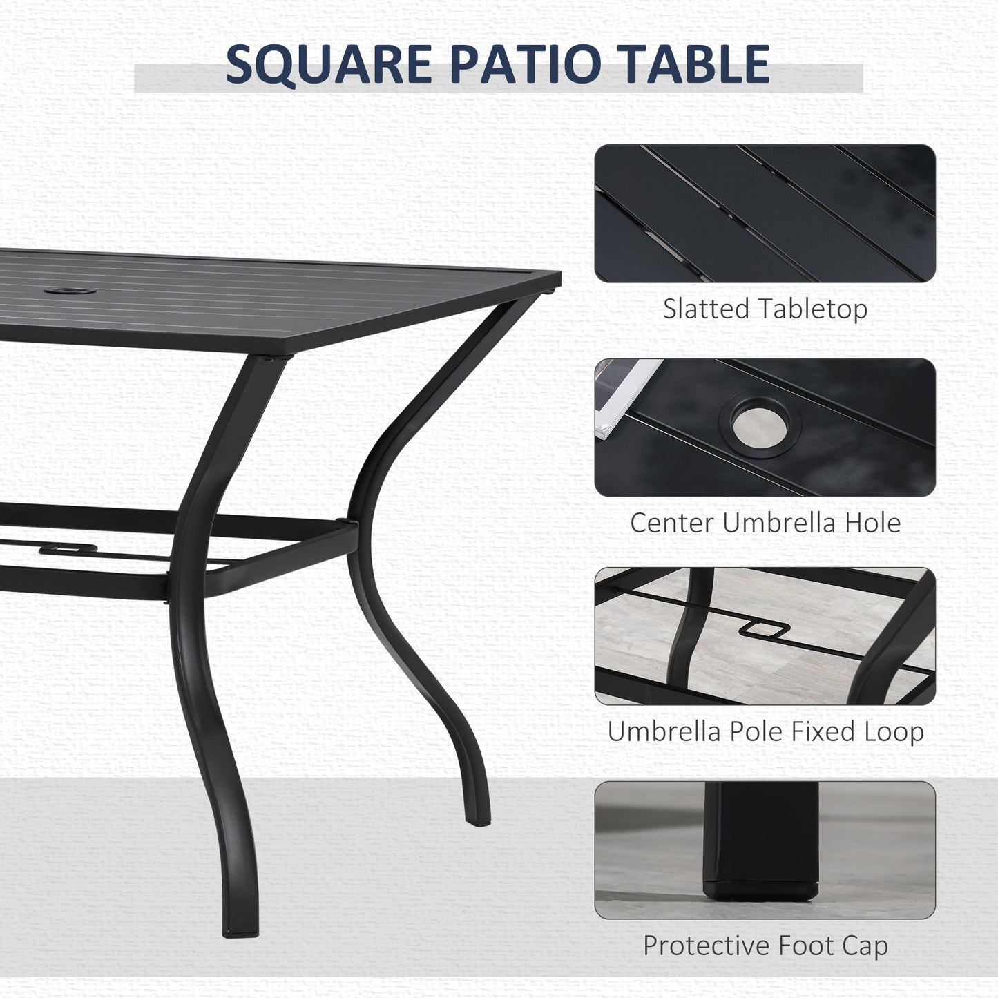 5-Piece Outdoor Patio Dining Set, 4 Swivel Rocker Chairs and 37" x 37" Dining Table Furniture Set with Umbrella Hole for Garden, Lawn and Backyard, Black (Umbrella not included)