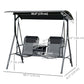 2 Person Covered Porch Swing Patio Swing with Pivot Storage Table, Cup Holder, & Adjustable Overhead Canopy, Black