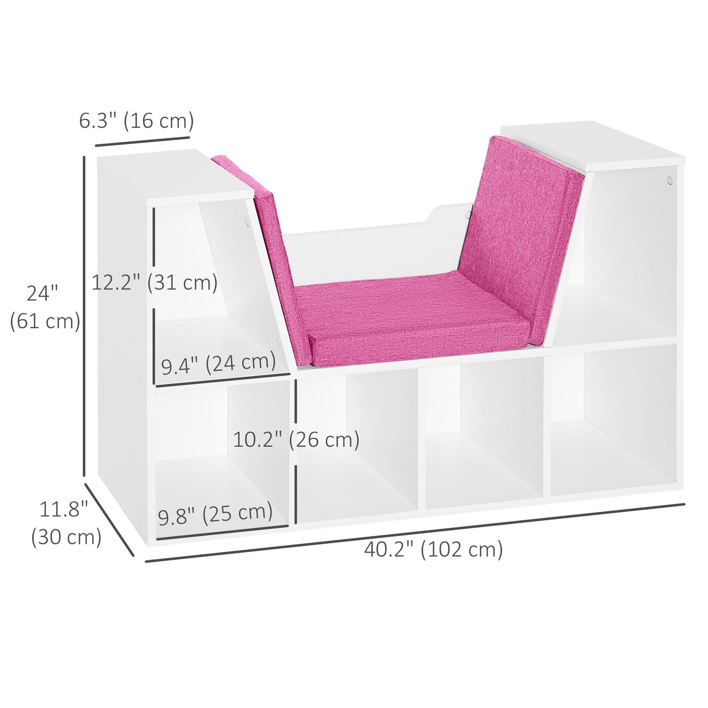 6-Cubby Bookcase with Reading Nook Cushion - Pink