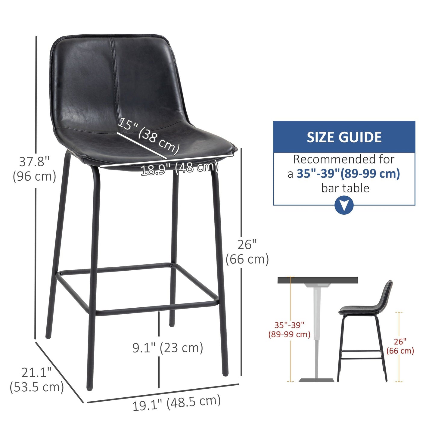 Upholstered Counter Height Bar Stools Set of 2 - Black