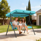 3-Seater Outdoor Porch Swing with Adjustable Canopy, Patio Swing Chair for Garden, Poolside, Backyard, Teal