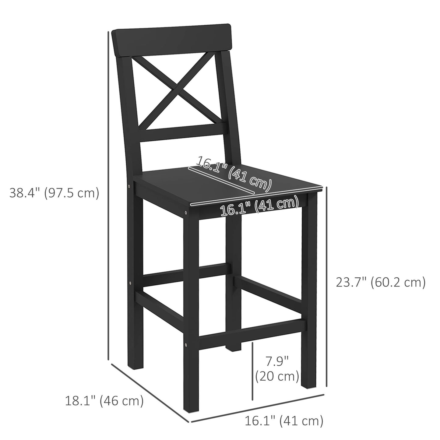 Solid Wood Counter Height Bar Stools Set of 2 - Black