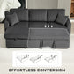 81" Pull-Out Corduroy Sofa Bed with Storage - Dark Grey