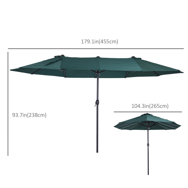 15ft Dark Green Double-Sided Umbrella with Twin Canopy & Crank