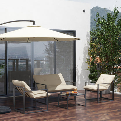 4 Piece Outdoor Furniture Set, Patio Conversation Set with Tempered Glass Table, Loveseat, Chairs, Cushions, Light Grey - Grey