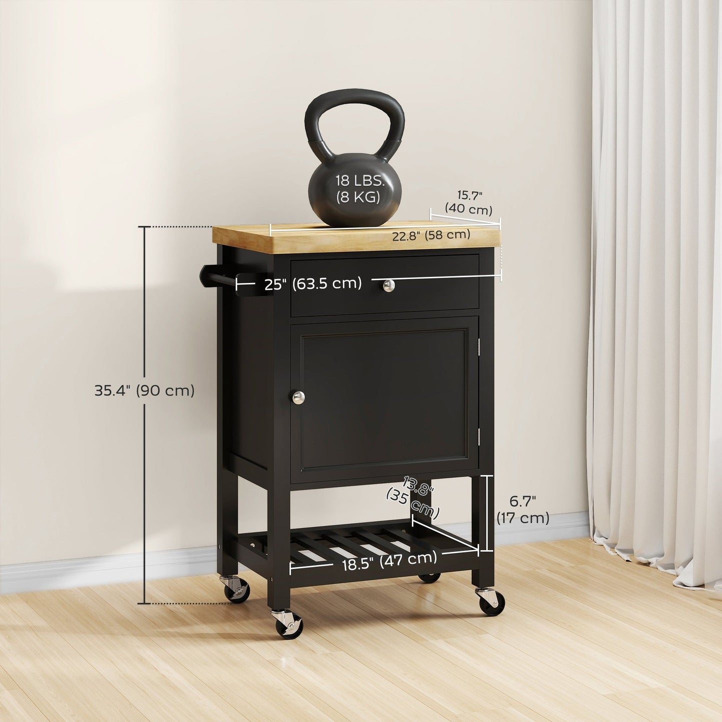 Rolling Kitchen Island Cart with Wood Top - Black