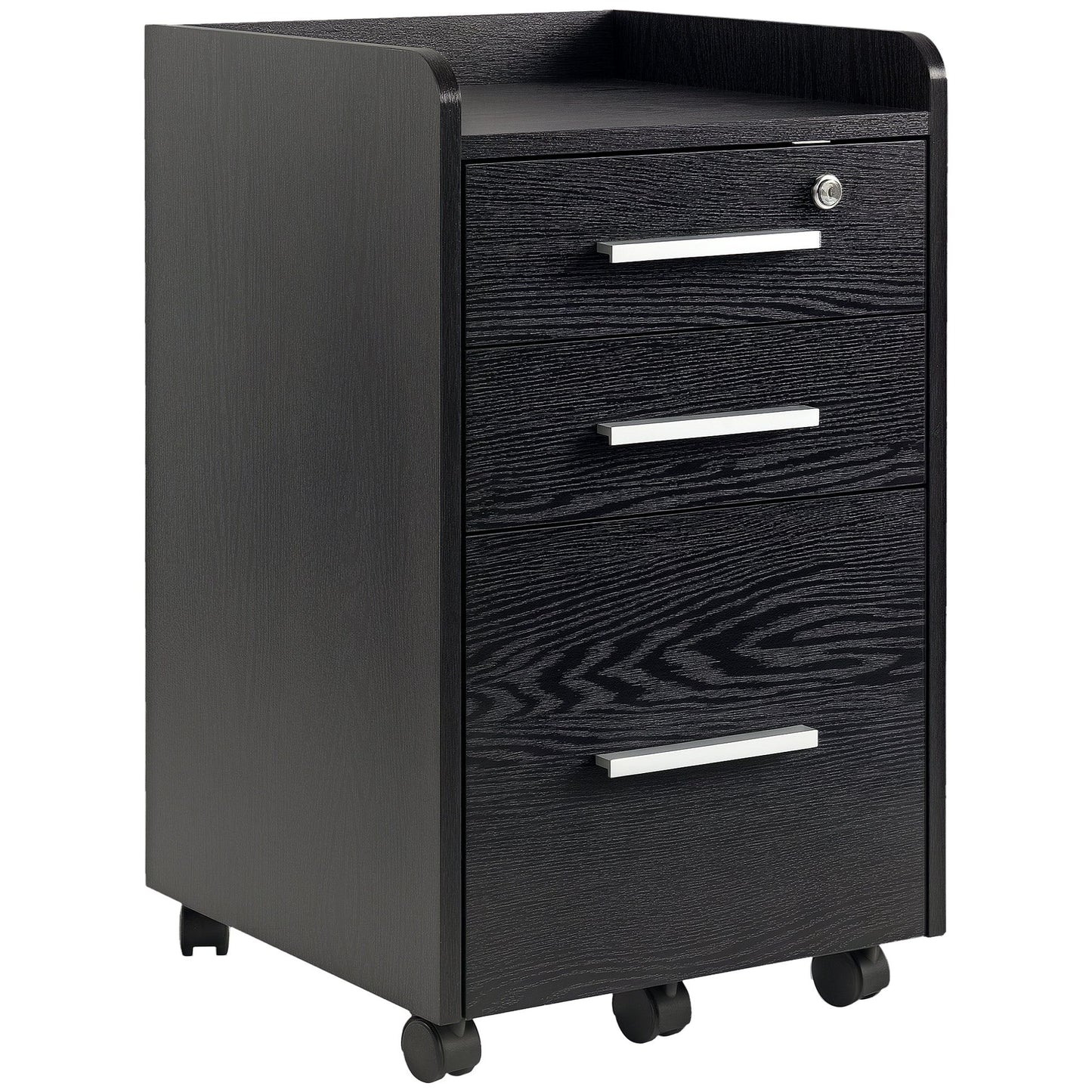 3-Drawer Filing Cabinet with Lock on Wheels - Black