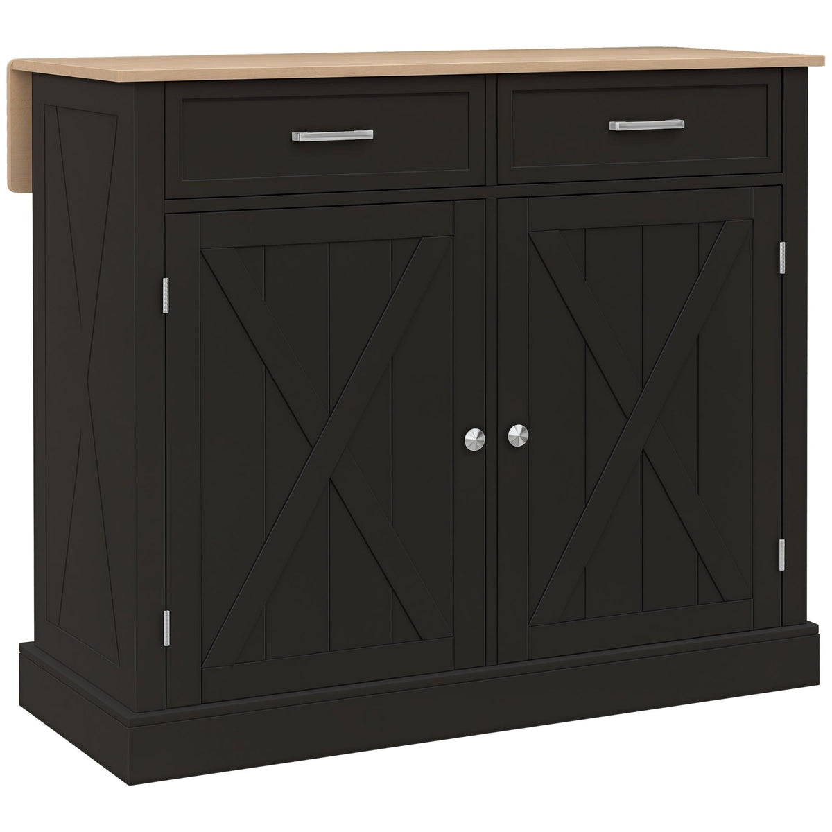 Kitchen Island with Drop Leaf and 2 Drawers - Black