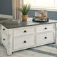 Havalance - White / Gray - Lift Top Cocktail Table With Storage Drawers