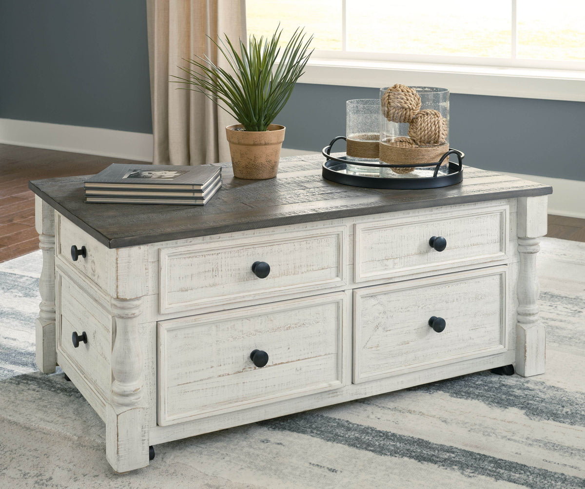 Havalance - White / Gray - Lift Top Cocktail Table with Storage Drawers - Forward Furniture